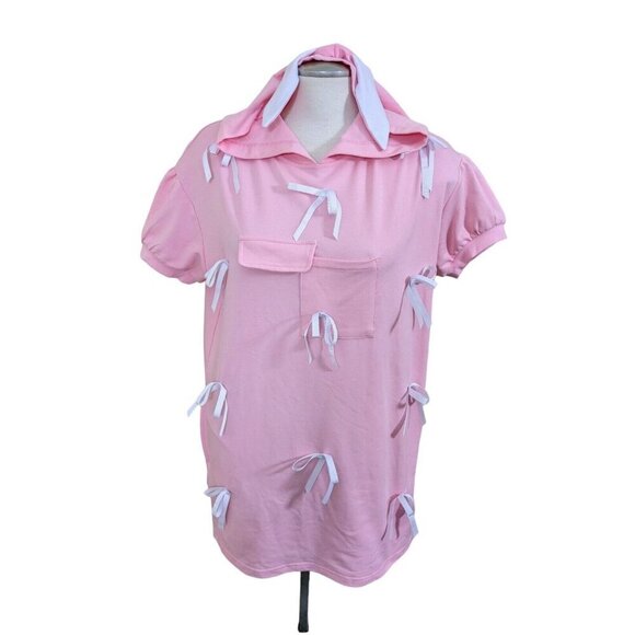 Banned Alternative Womens NEW XS Hoodie Tunic Pink Bow Top Bunny Ears Coquette - Picture 1 of 10